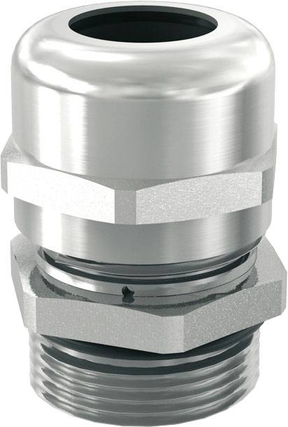Presse-étoupe en acier inoxydable, de forme cylindrique, adapté pour la fixation et l'étanchéification sécurisées des câbles dans les appareils.