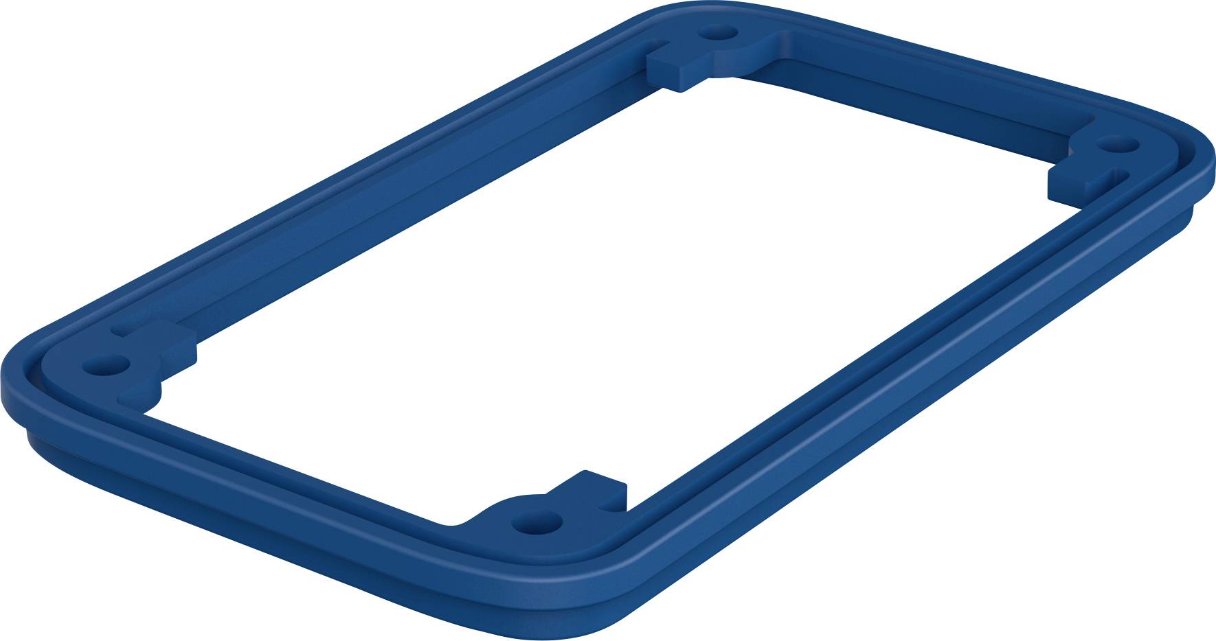 Cadre rectangulaire bleu aux coins arrondis, adapté pour la fixation ou la protection d'un appareil.