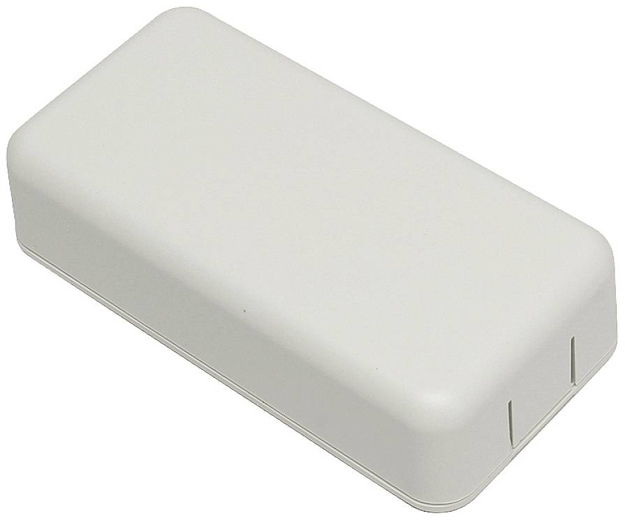 Un boîtier rectangulaire blanc en plastique, dépourvu de toute marque ou connexion visible.