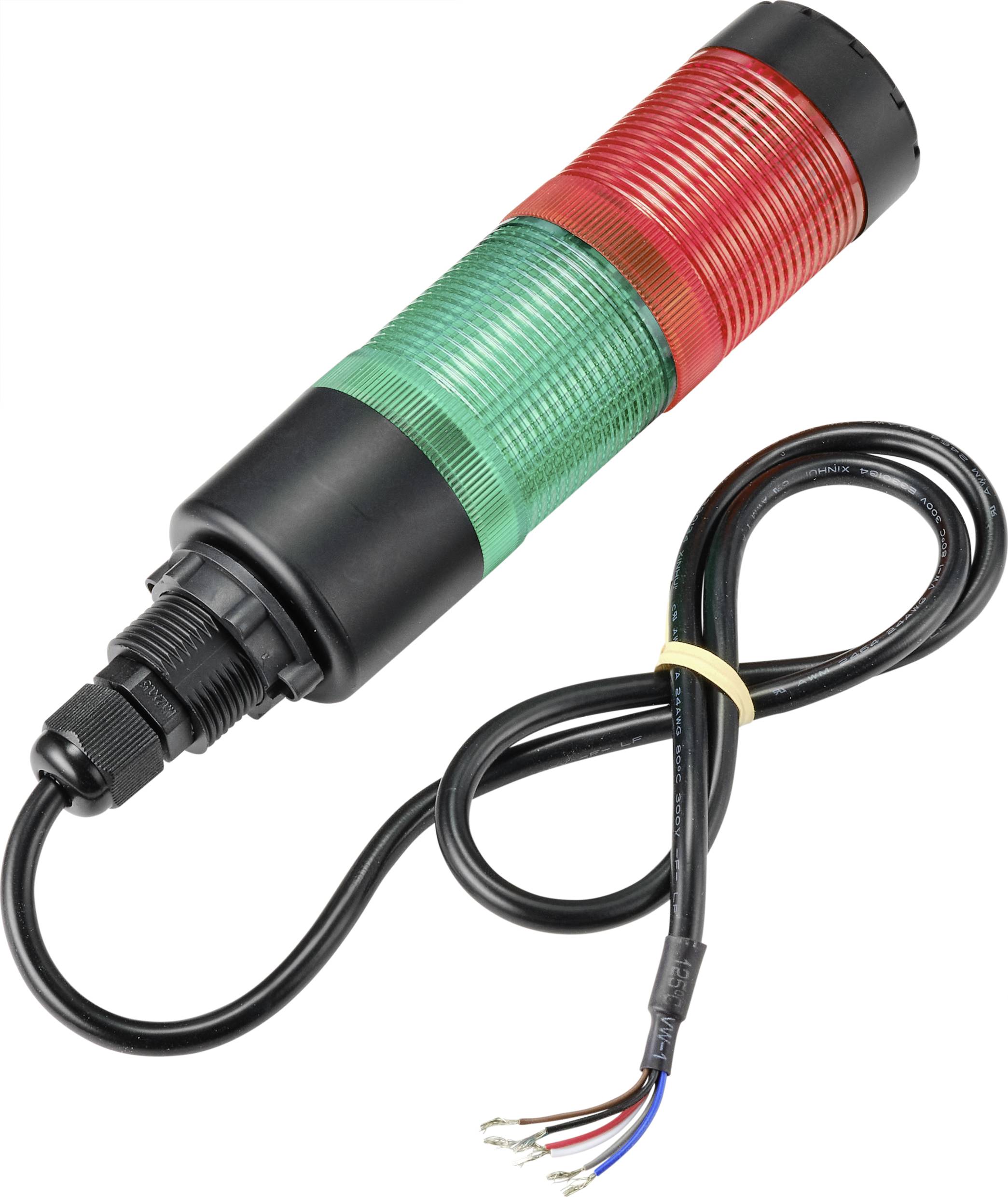Voyant lumineux avec lumière verte et rouge, symbolisant différents états. Connexion de câble visible, aucun fonctionnement.