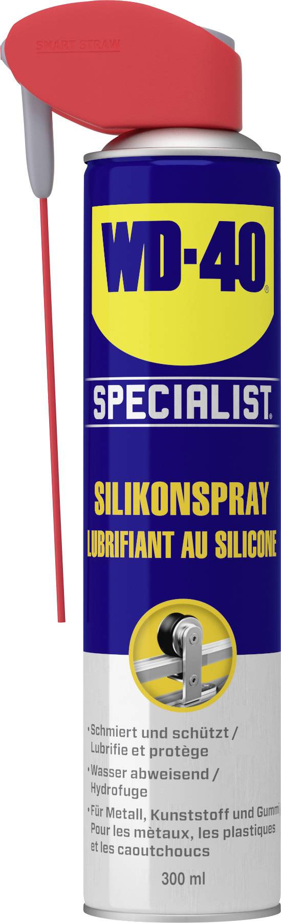 Bombe aérosol WD-40 Specialist Spray Silicone : Protège, lubrifie, hydrofuge. Convient au métal, au plastique et au caoutchouc.