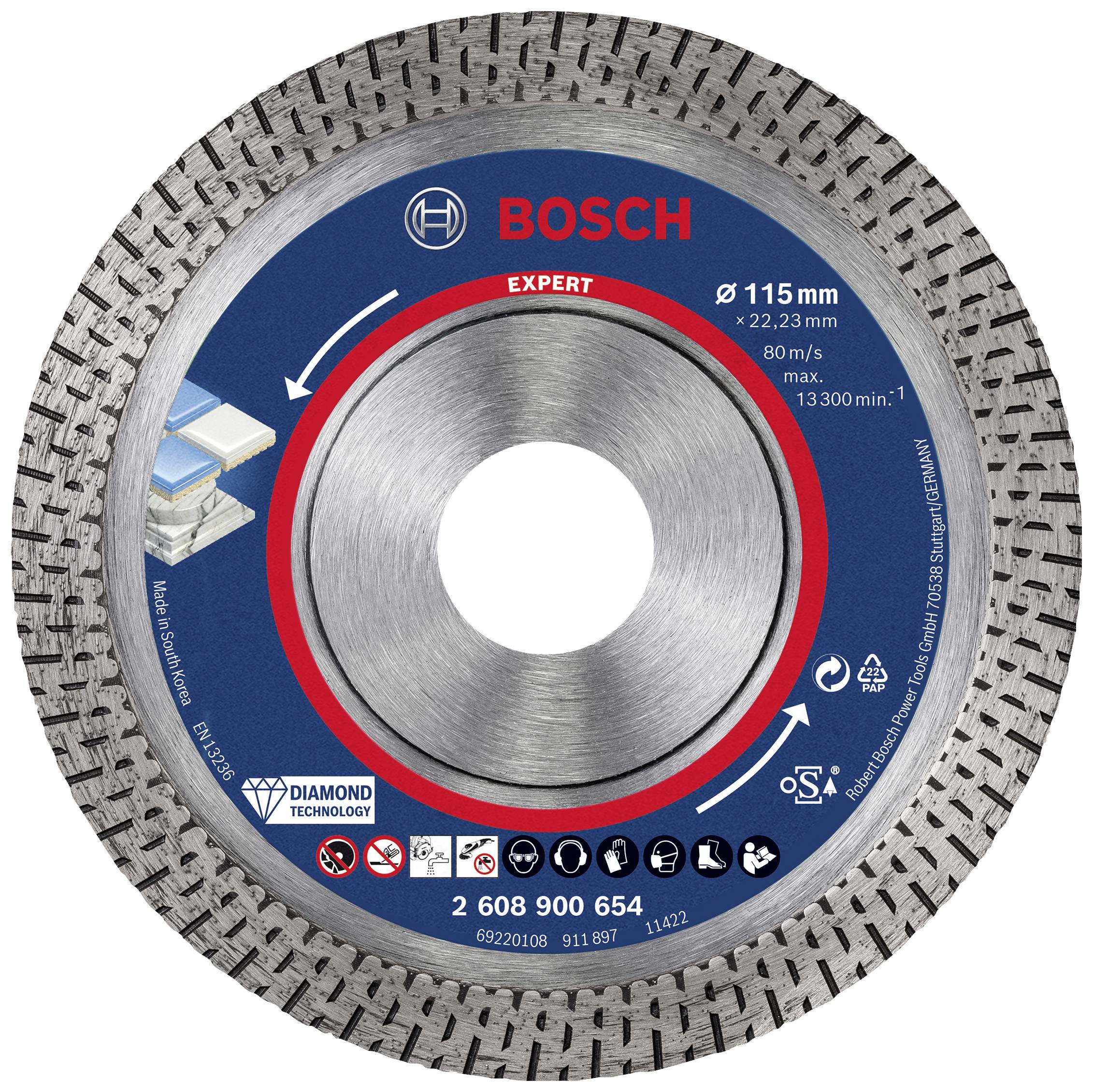 Bosch Accessories 2608900654 EXPERT HardCeramic Disque à tronçonner diamanté Diamètre 115 mm Ø de perçage 22.23 mm Pierre, Béton