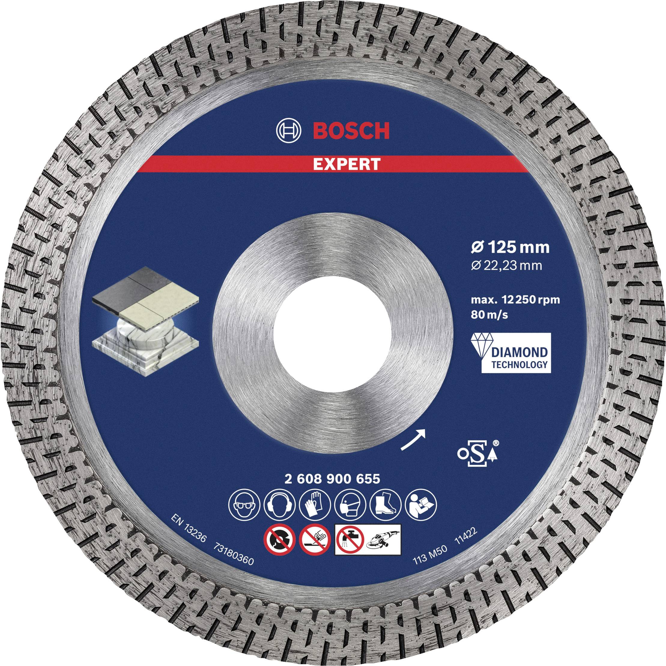 Bosch Accessories 2608900655 EXPERT HardCeramic Disque à tronçonner diamanté Diamètre 125 mm Ø de perçage 22.23 mm Pierre, Béton