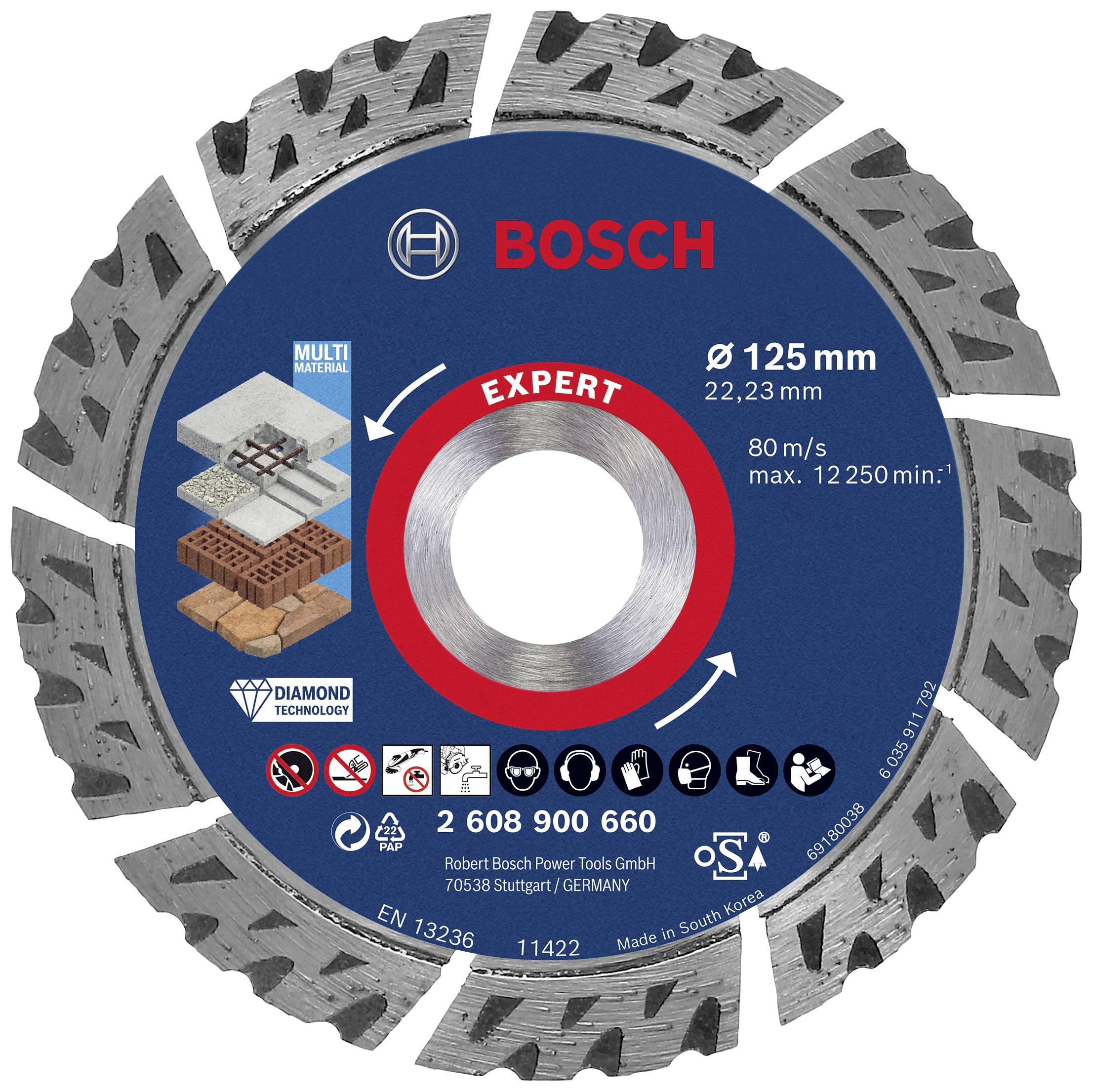 Bosch Accessories 2608900660 EXPERT MultiMaterial Disque à tronçonner diamanté Diamètre 125 mm Ø de perçage 22.23 mm Pierre
