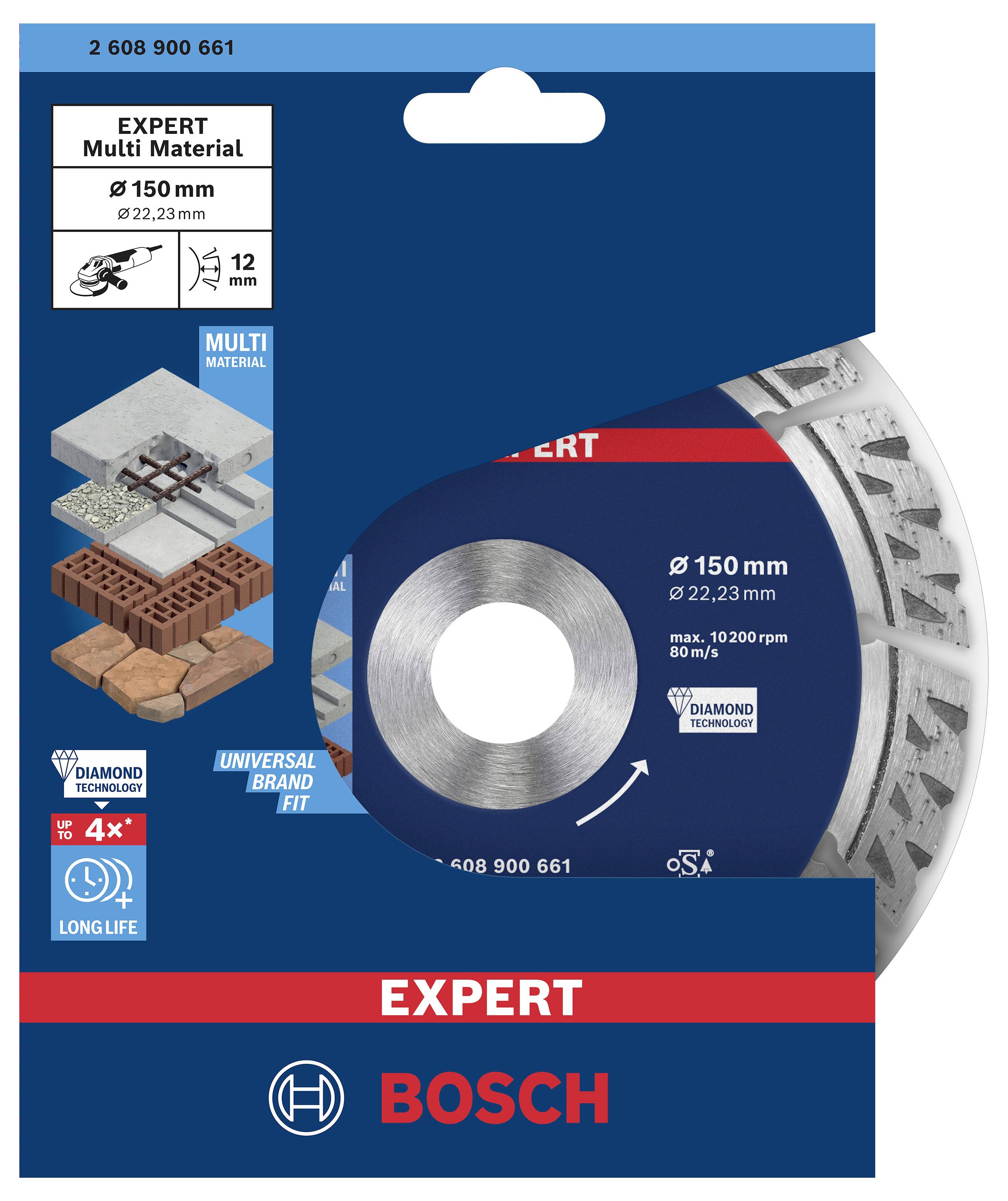 Bosch Accessories 2608900661 EXPERT MultiMaterial Disque à tronçonner diamanté Diamètre 150 mm Ø de perçage 22.23 mm Pierre