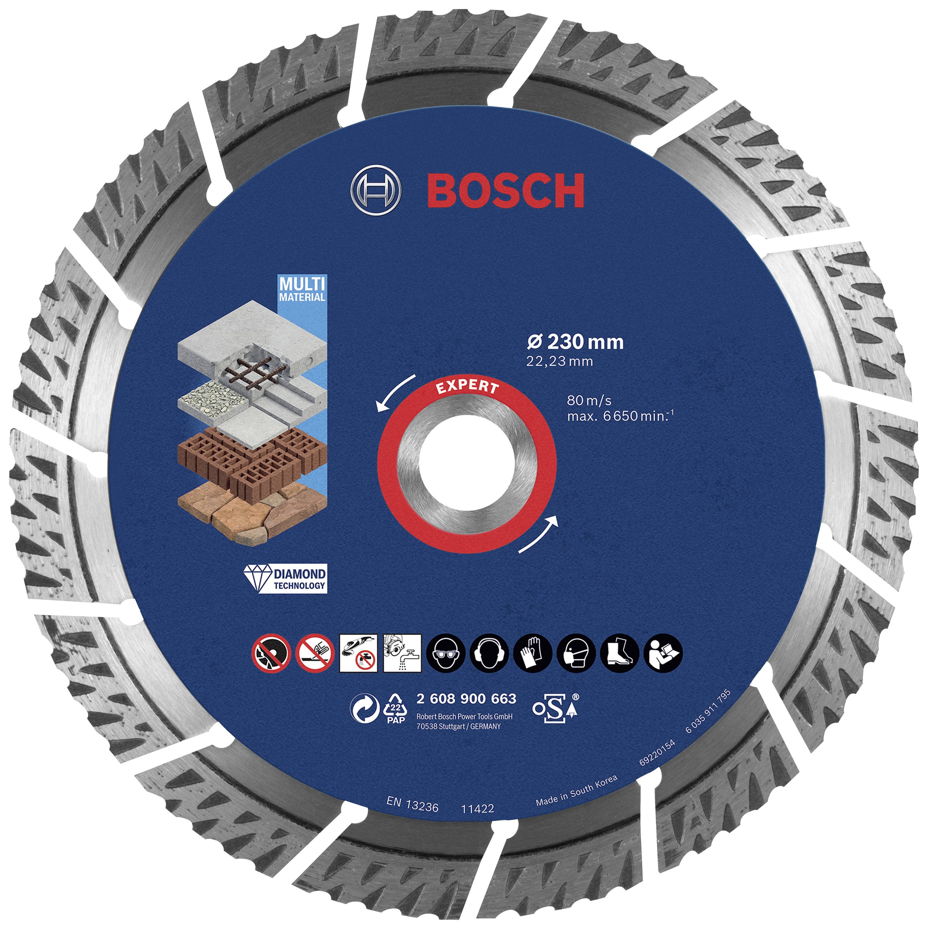 Bosch Accessories 2608900663 EXPERT MultiMaterial Disque à tronçonner diamanté Diamètre 230 mm Ø de perçage 22.23 mm Pierre