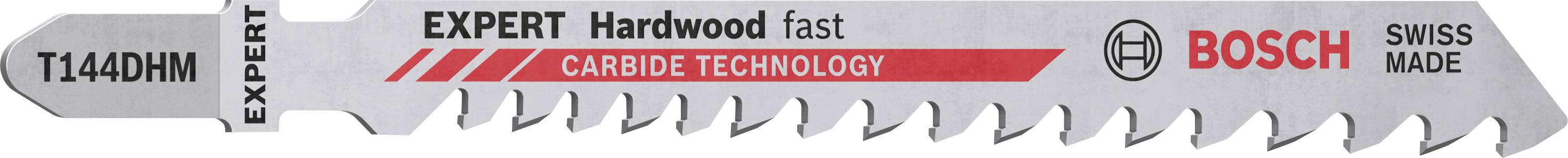 Lame de scie sauteuse Bosch, modèle 'EXPERT Hardwood Fast'. Adaptée aux bois durs, avec technologie carbure spéciale.