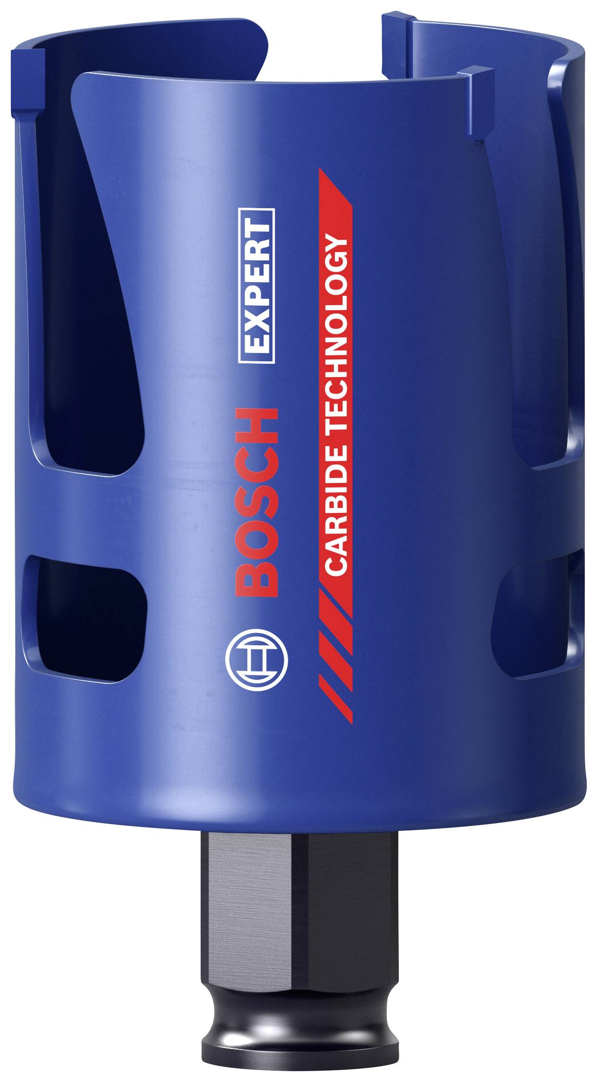 Foret avec un boîtier bleu et un logo rouge 'Bosch Expert Carbide Technology'. Développé pour un perçage précis dans des matériaux durs.