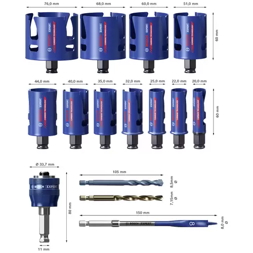 Bosch Accessories EXPERT Construction 2608900489 Jeu de scies-cloches 15 pièces 20 mm, 22 mm, 25 mm, 32 mm, 35 mm, 40 mm, 44 mm Bosch Accessories EXPERT Construction 2608900489 Jeu de scies-cloches 15 pièces 20 mm, 22 mm, 25 mm, 32 mm, 35 mm, 40 mm, 44 mm