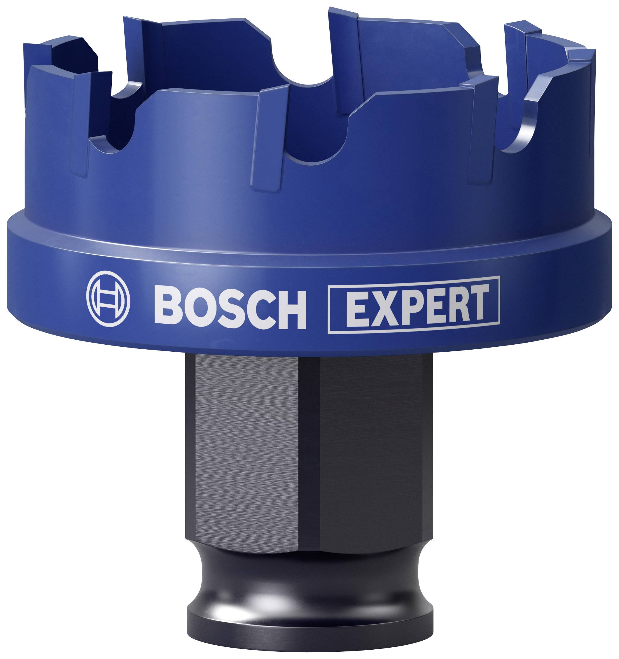 Un embout de coupe Bosch Expert bleu avec des dents en acier pour le perçage.