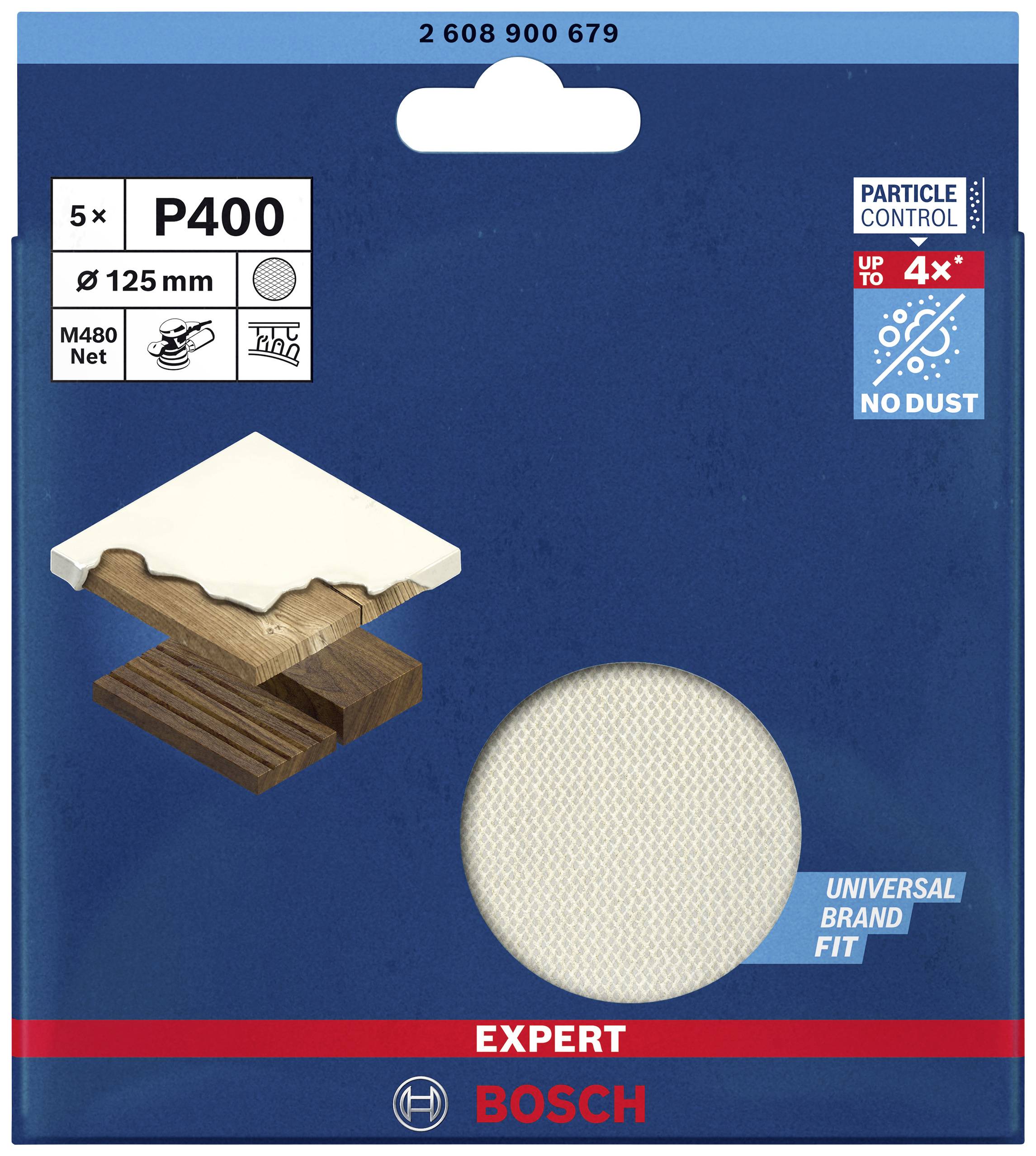 Papier de verre P400, lot de 5, Ø125 mm, adapté pour le bois et la peinture, sans poussière. Compatible avec plusieurs marques, résultats de ponçage de haute qualité.