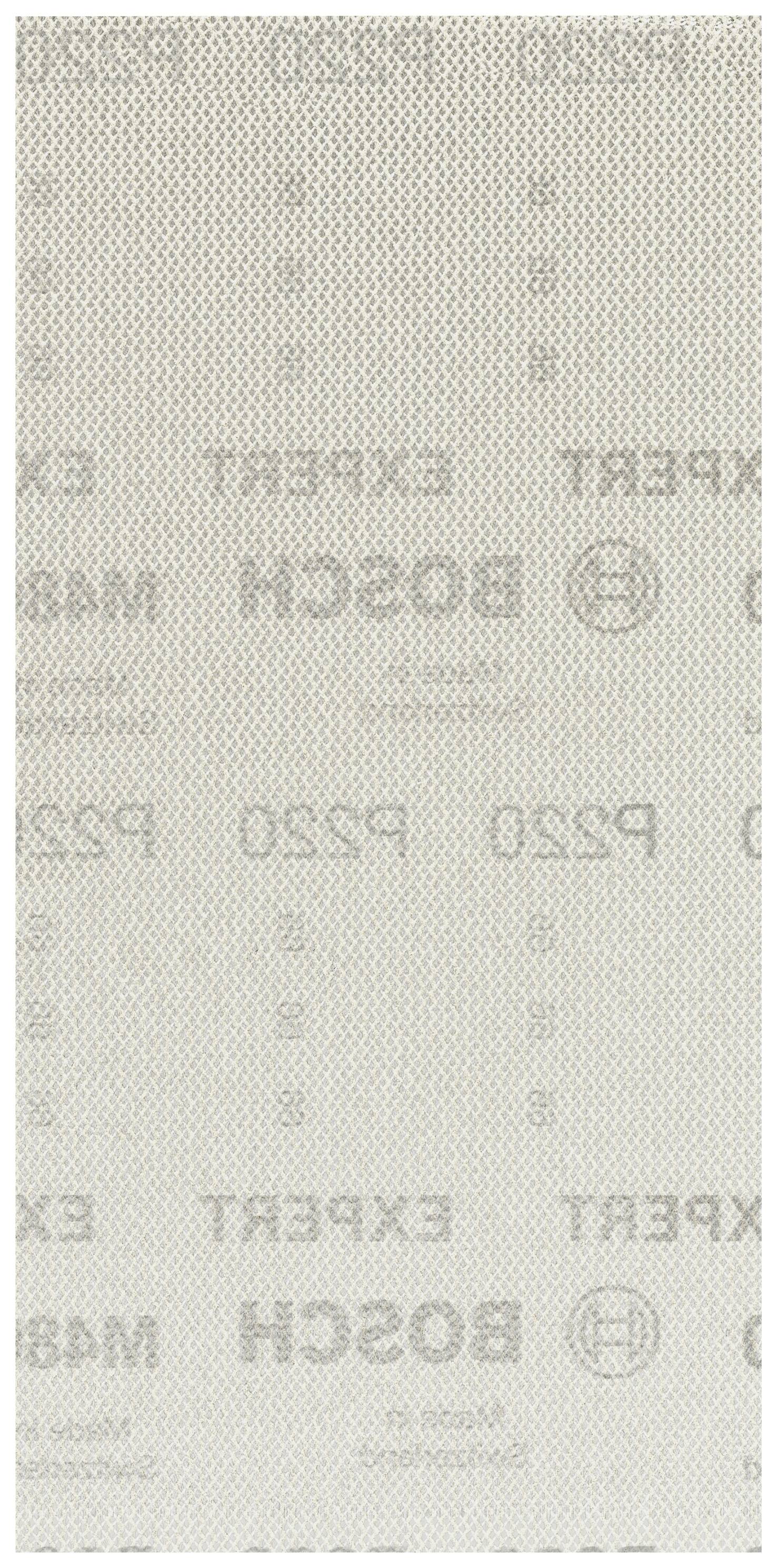 'BOSCH EXPERT' Papier de ponçage imprimé, grain P220 et P320, reconnaissable à sa granulométrie fine et à l'inscription de la marque.