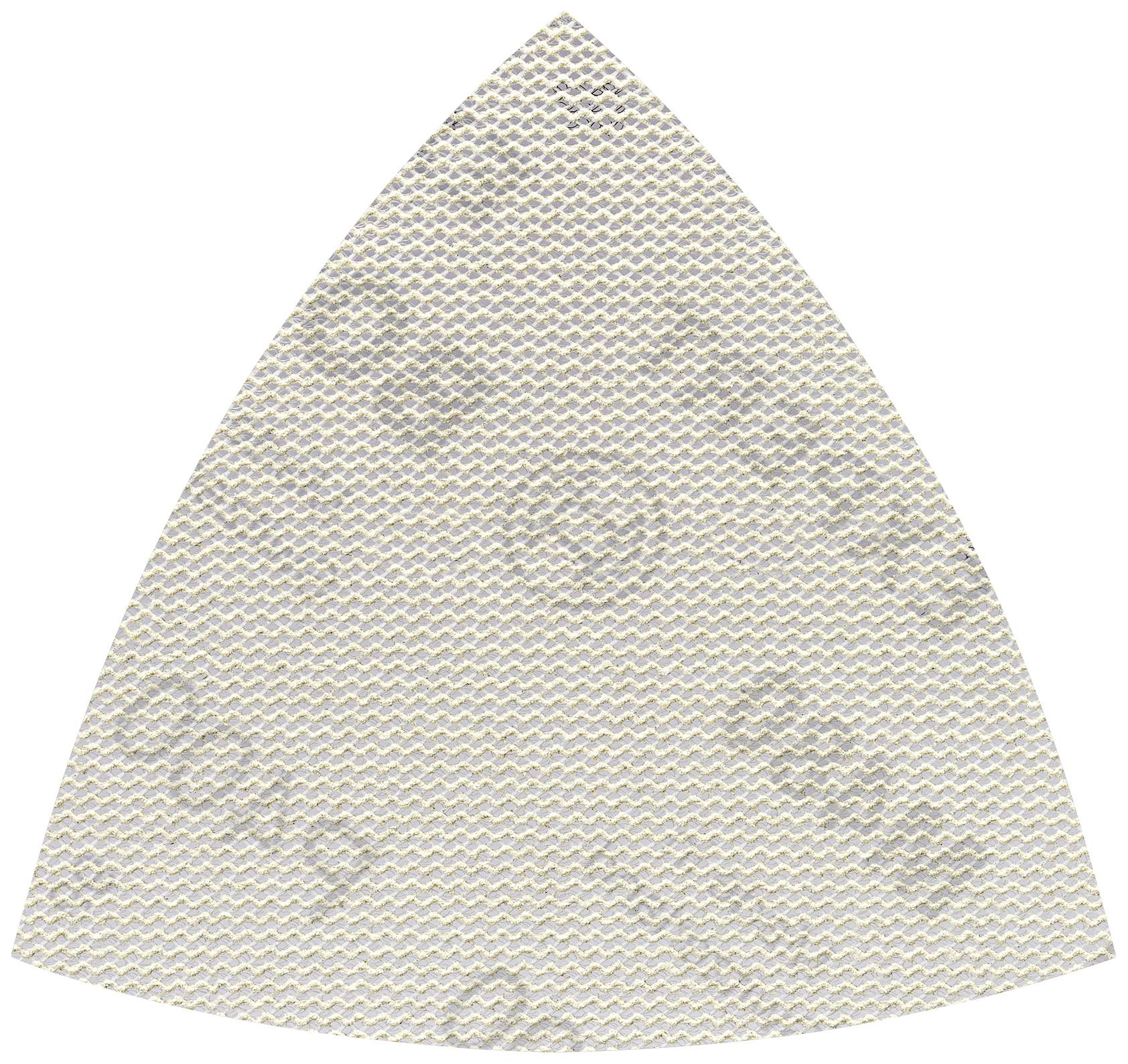 Un papier de verre triangulaire à grain fin, utilisé pour lisser ou polir des matériaux.