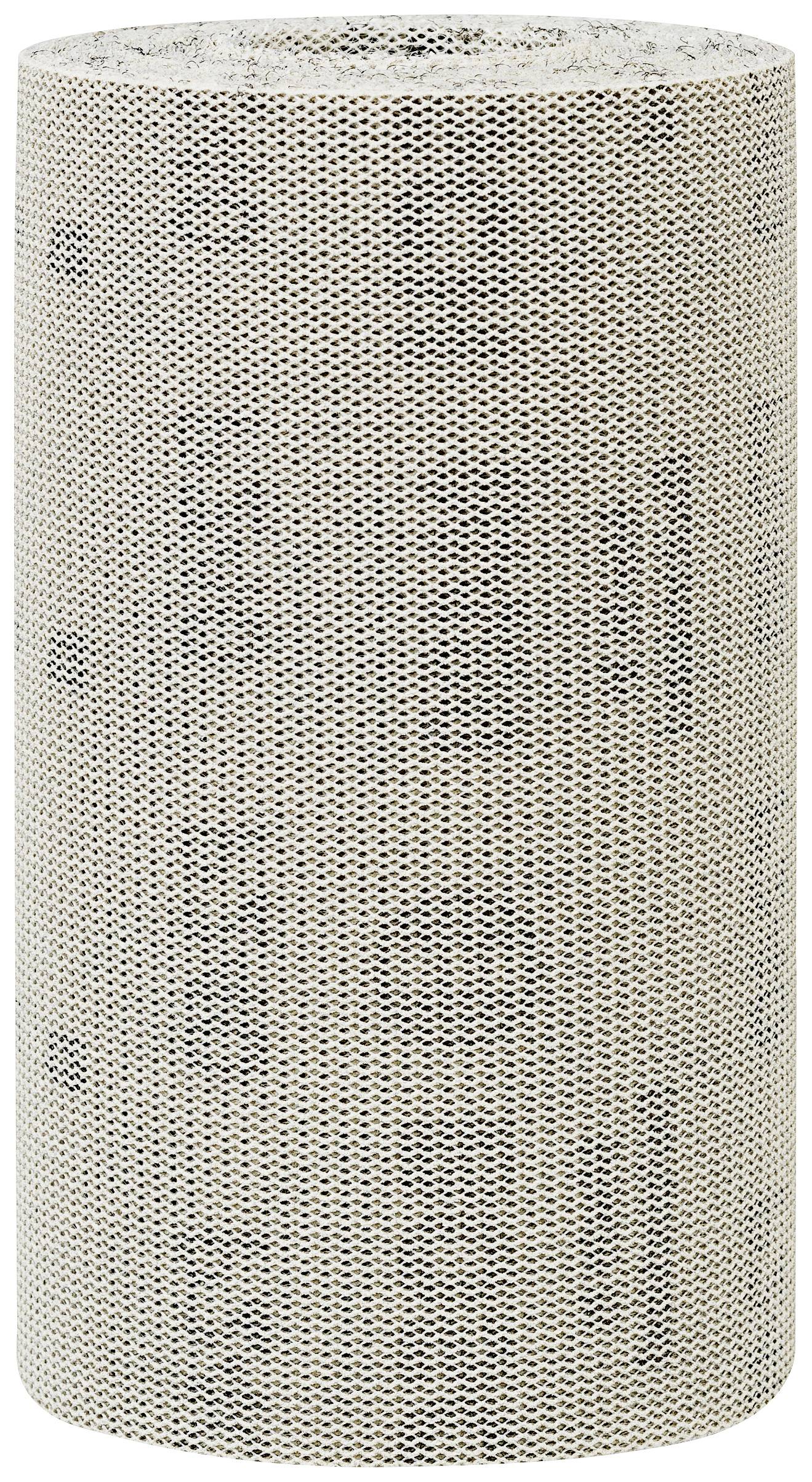 Objet cylindrique gris avec un motif en nid d'abeille, probablement un filtre à air ou un silencieux.