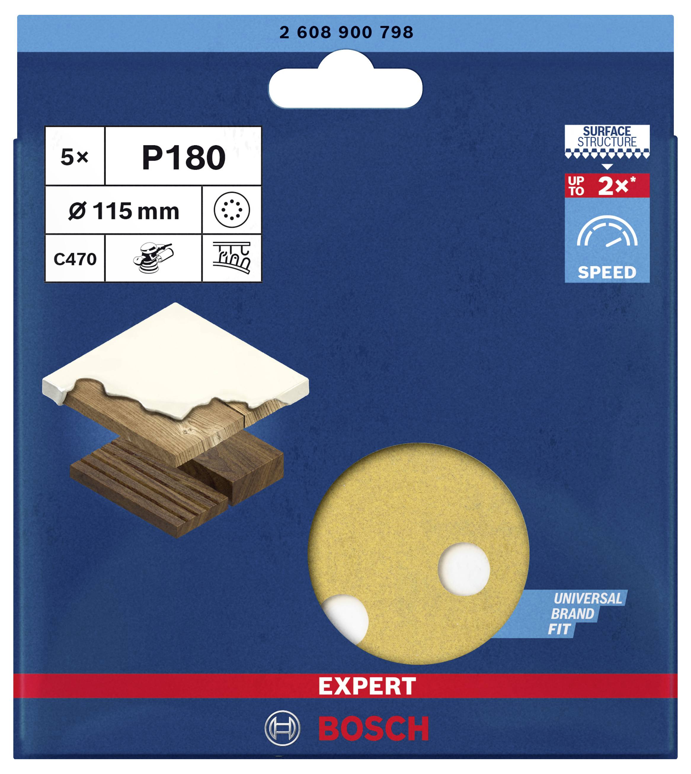 Bosch Accessories EXPERT C470 2608900798 Feuille abrasive pour ponceuse excentrique perforé Grain 180 (Ø) 115 mm 5 pc(s)