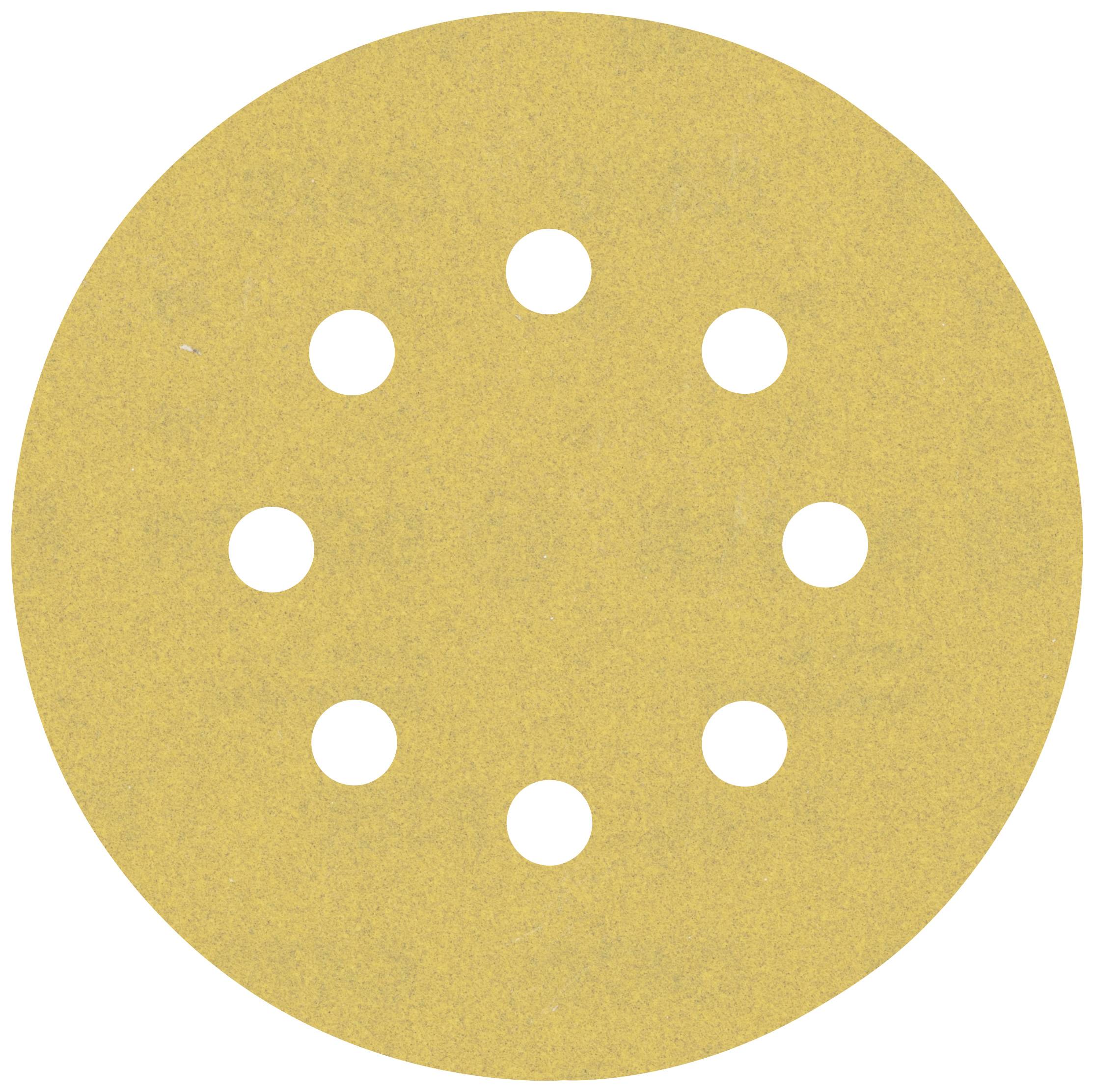 Disque de meulage rond en matériau jaune sable avec neuf trous répartis uniformément.