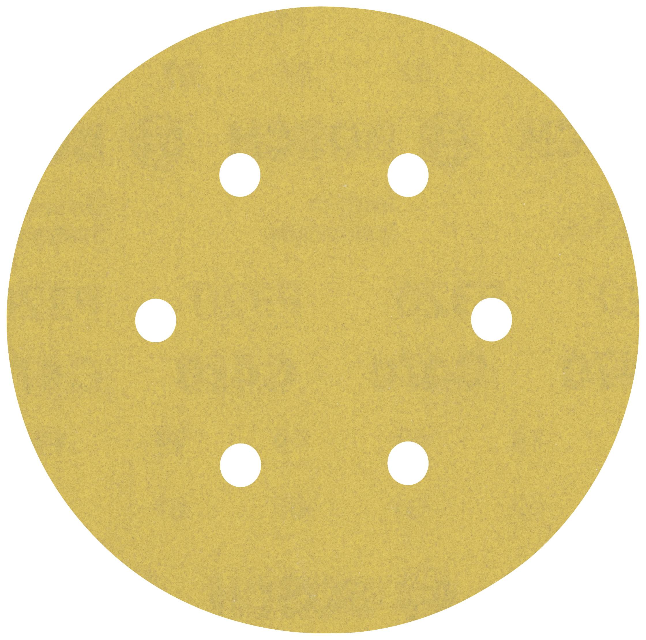 Un disque abrasif rond avec six trous symétriquement disposés.