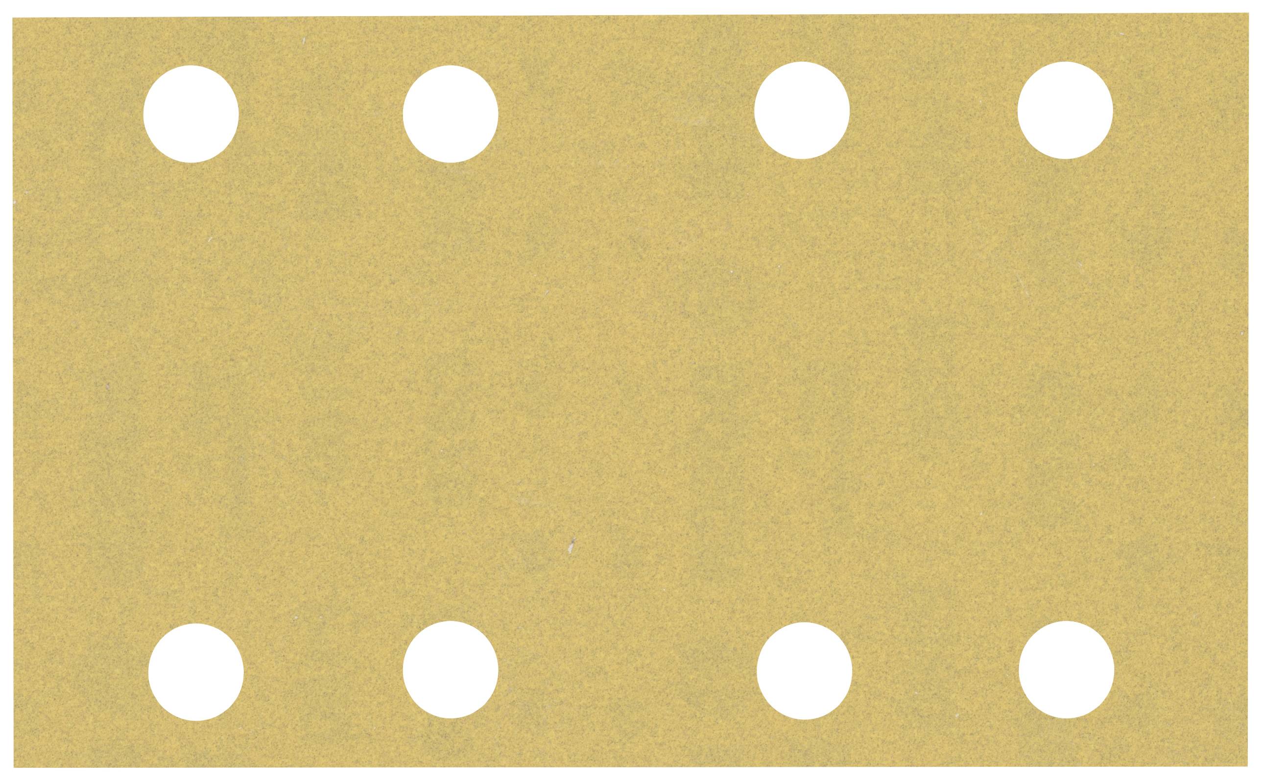 Un rectangle brun avec huit trous ronds, répartis uniformément en deux rangées.