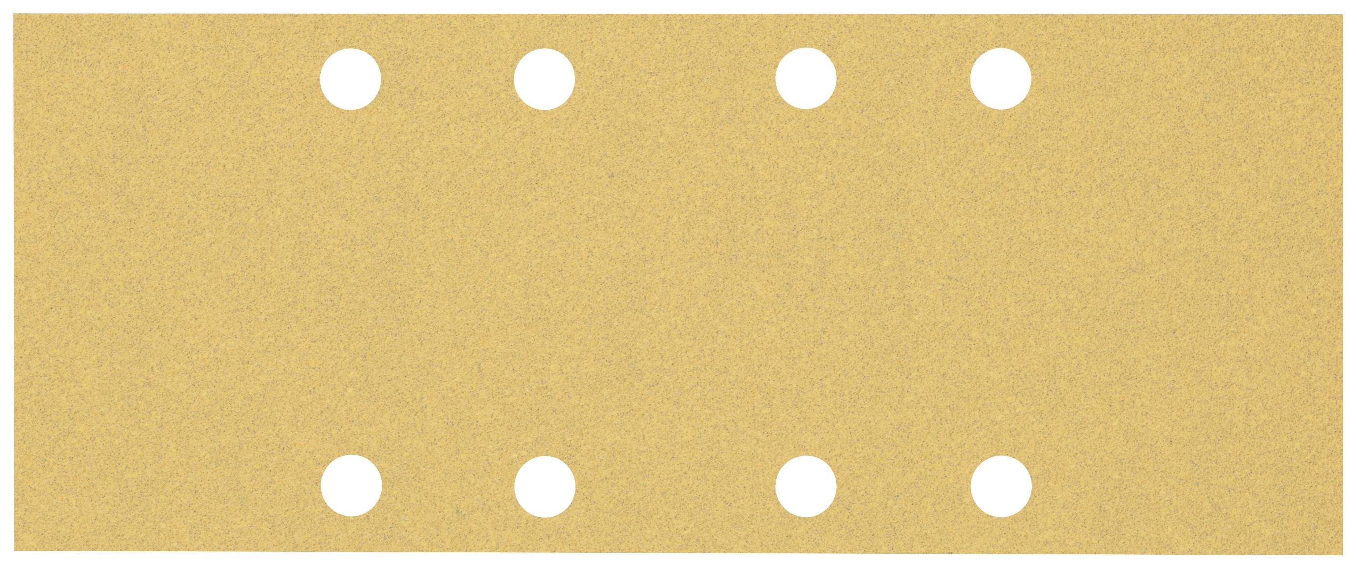Papier abrasif rectangulaire avec des trous ronds régulièrement répartis sur deux rangées.