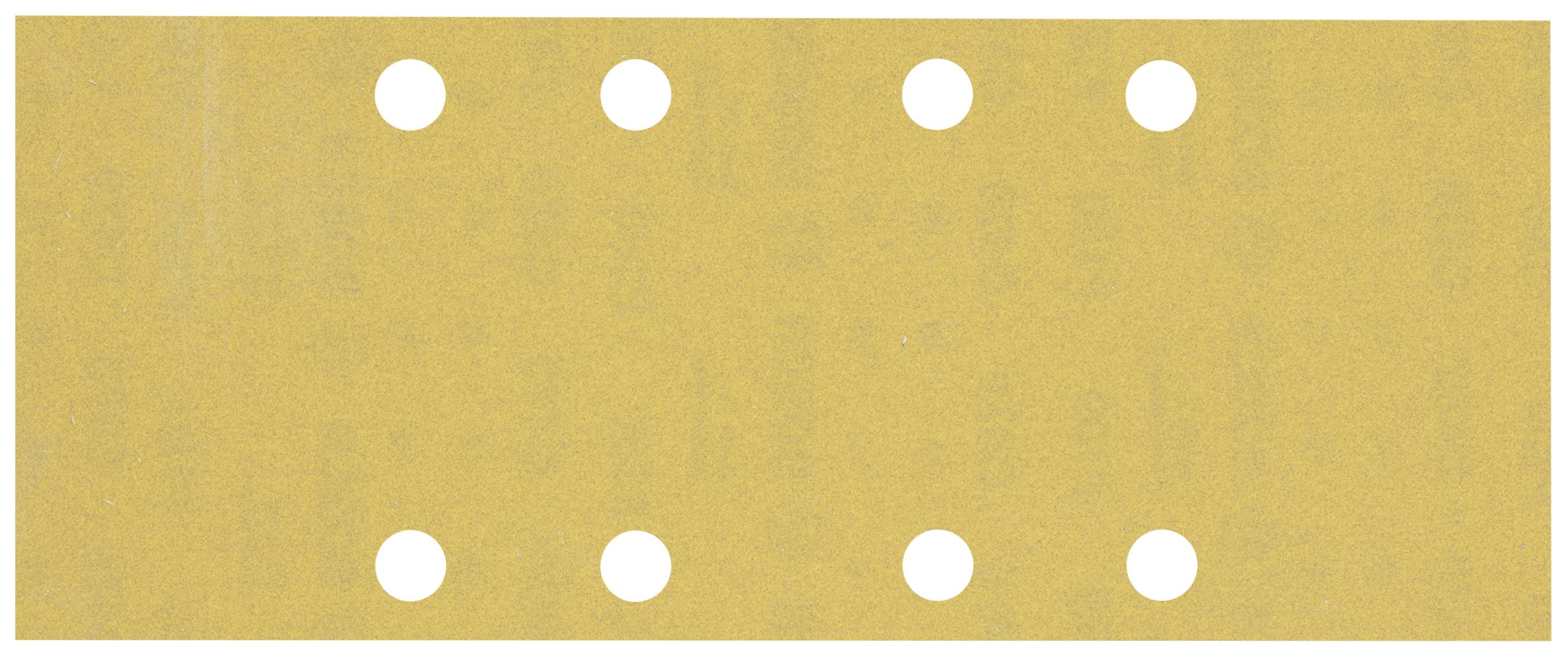 Carte de poinçonnage jaune avec six trous ronds disposés en deux rangées.