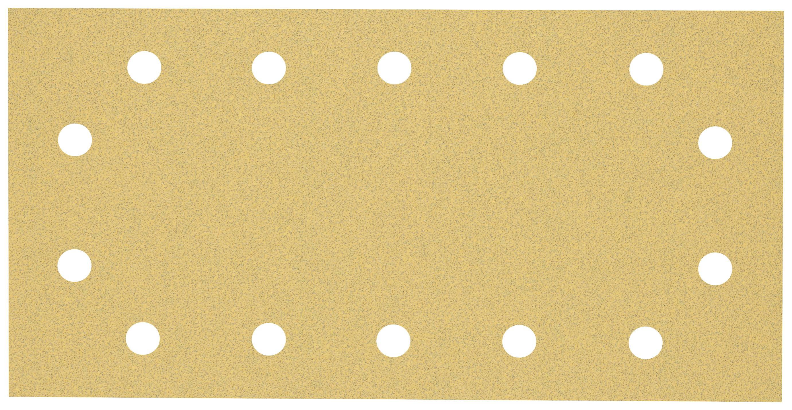 Un morceau de papier de verre rectangulaire avec des trous uniformément répartis sur les bords.