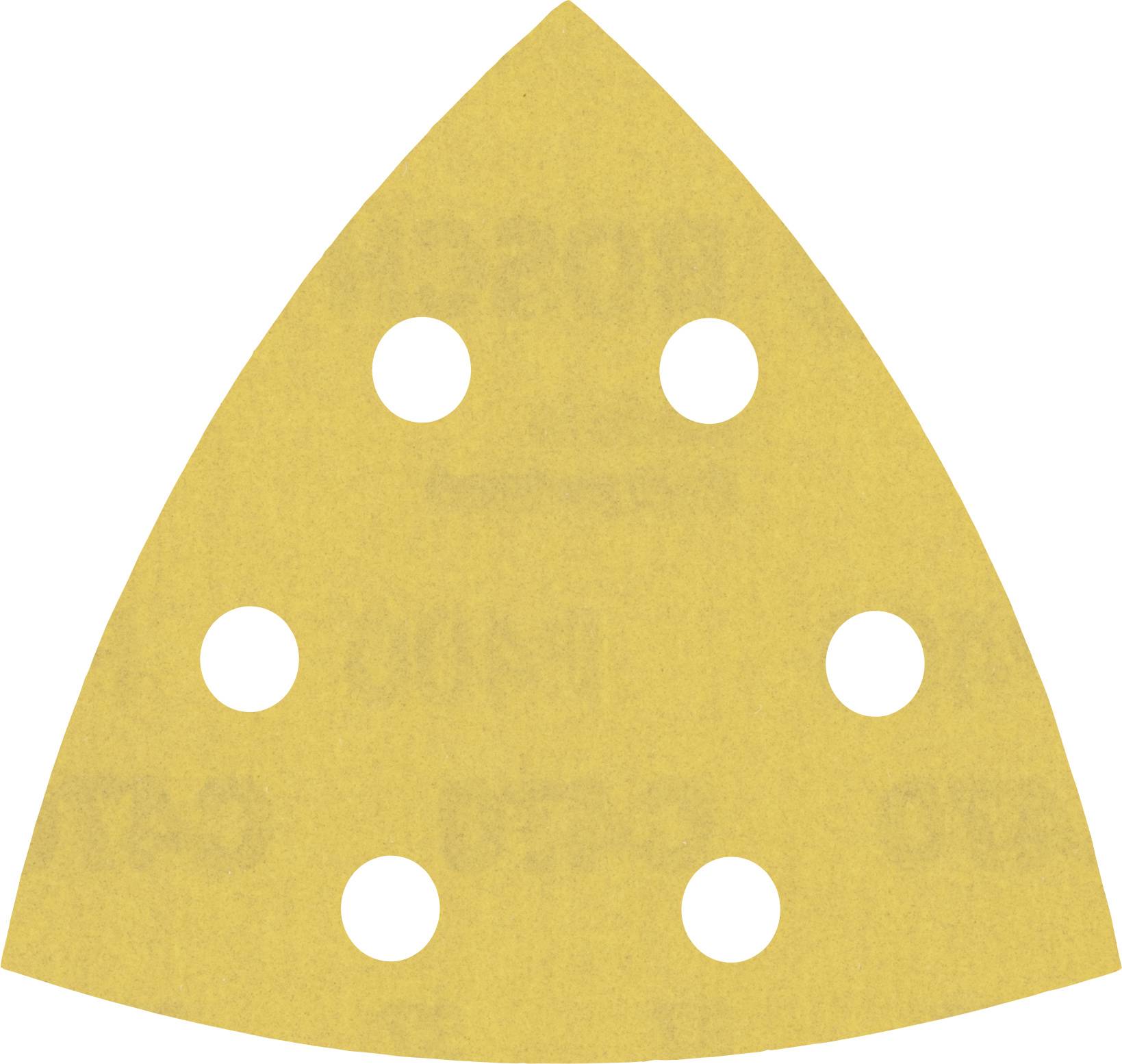 Papier de verre triangulaire avec six trous répartis uniformément.