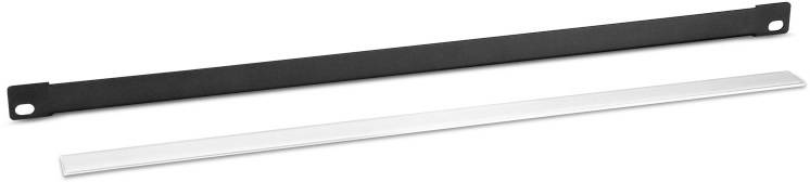 Deux volets horizontaux : un noir en haut avec des trous aux extrémités, un blanc en bas sans trous.