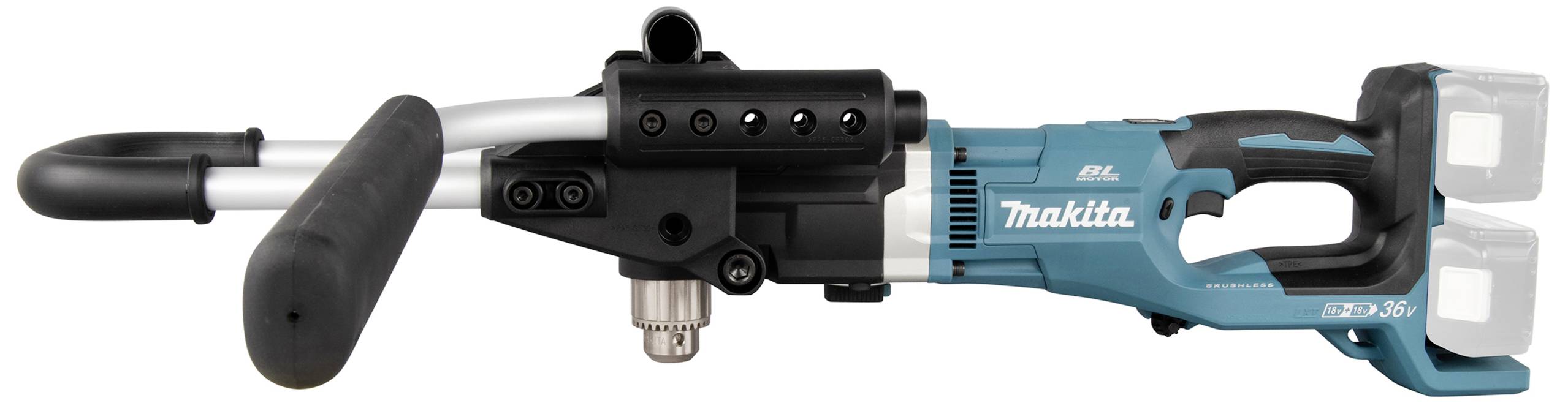 Cintreuse électronique bleue avec poignée noire et double compartiment pour batterie.