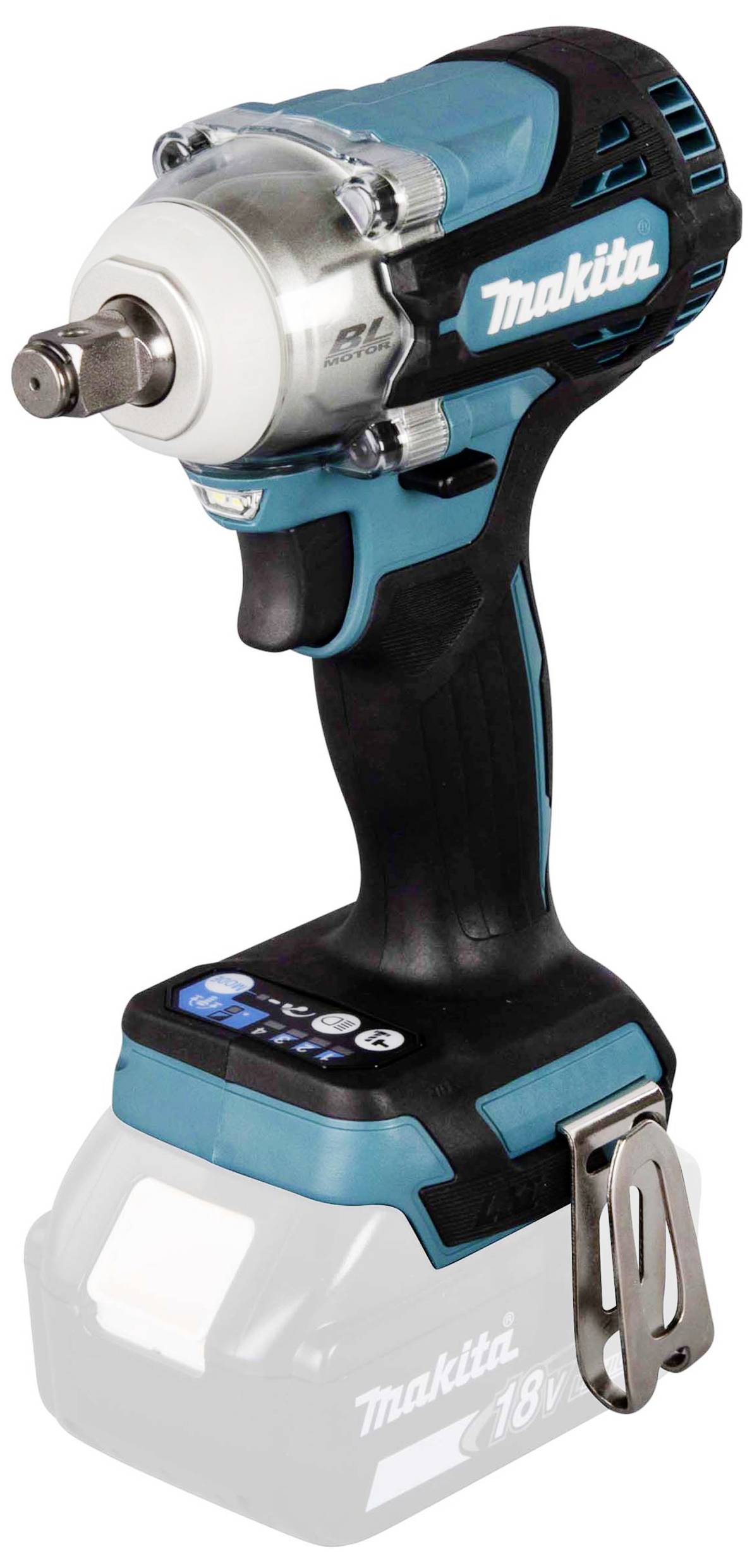 Visseuse à chocs sans fil en bleu et noir avec batterie amovible.