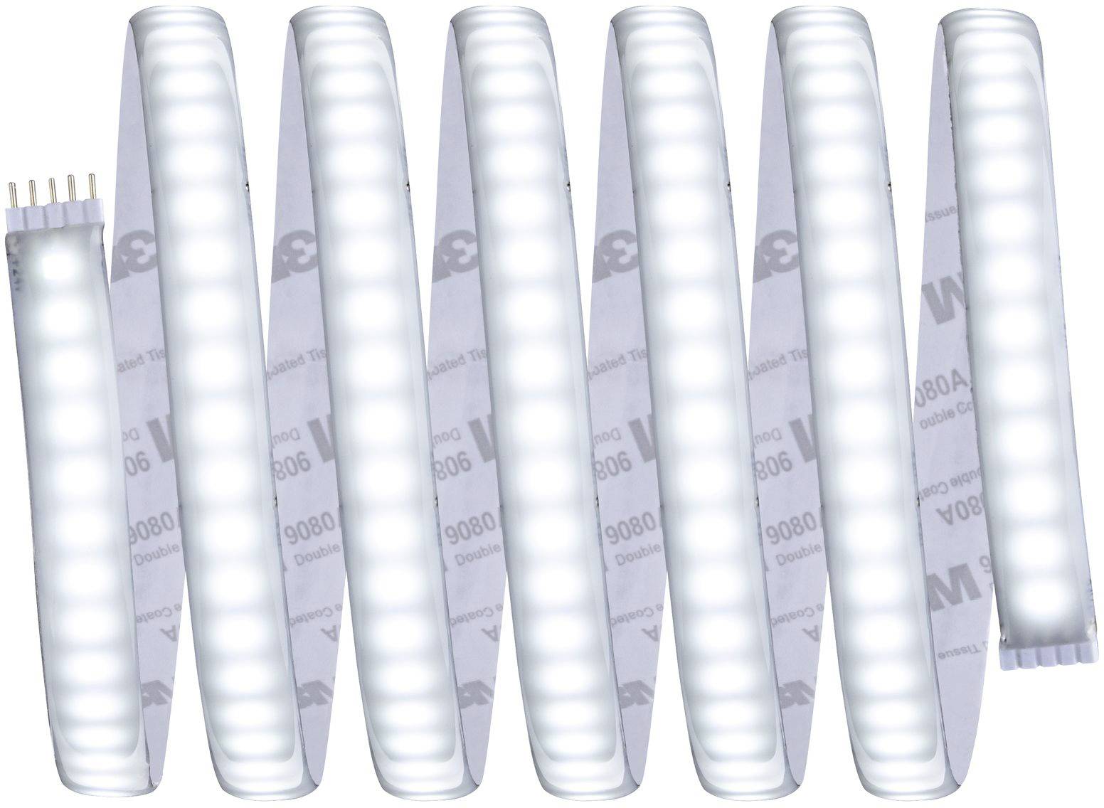 Bande lumineuse LED, flexible et incurvable, présentant des lumières claires et uniformément réparties. Adaptée à l'éclairage décoratif ou fonctionnel.