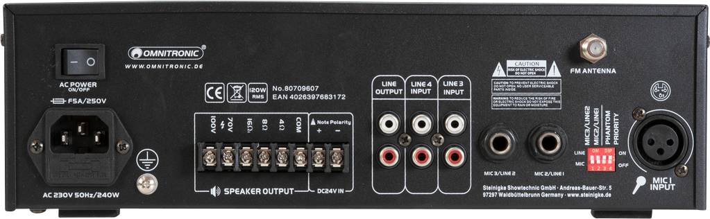 Omnitronic CPE-120P ELA Amplificateur ELA 120 W 4 canaux 1 zone