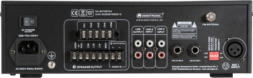 Omnitronic CPZ-120P ELA Amplificateur ELA 120 W 4 canaux 4 zones