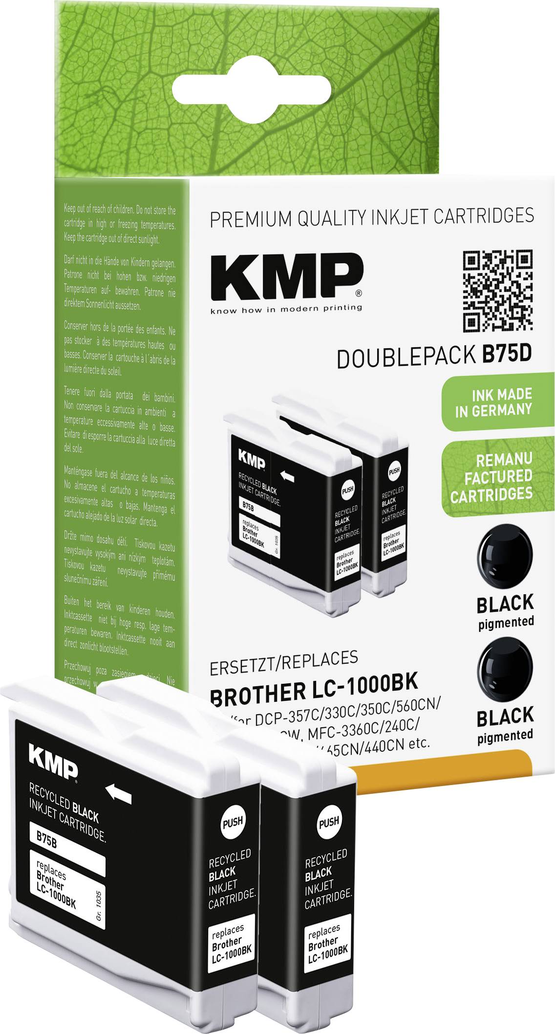 KMP Encre remplace Brother LC-1000BK compatible paquet de 2 noir B75D 1035,4021
