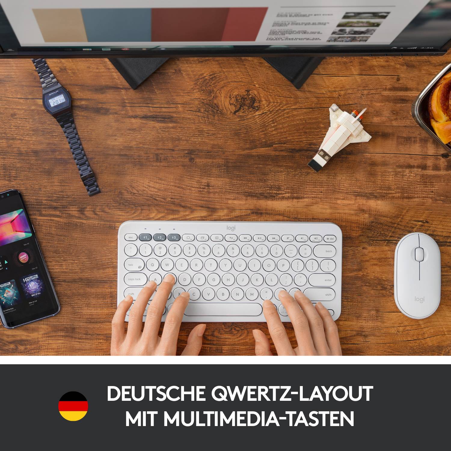 Logitech K380 Multi-Device Bluetooth® Keyboard Bluetooth Clavier allemand, QWERTZ blanc