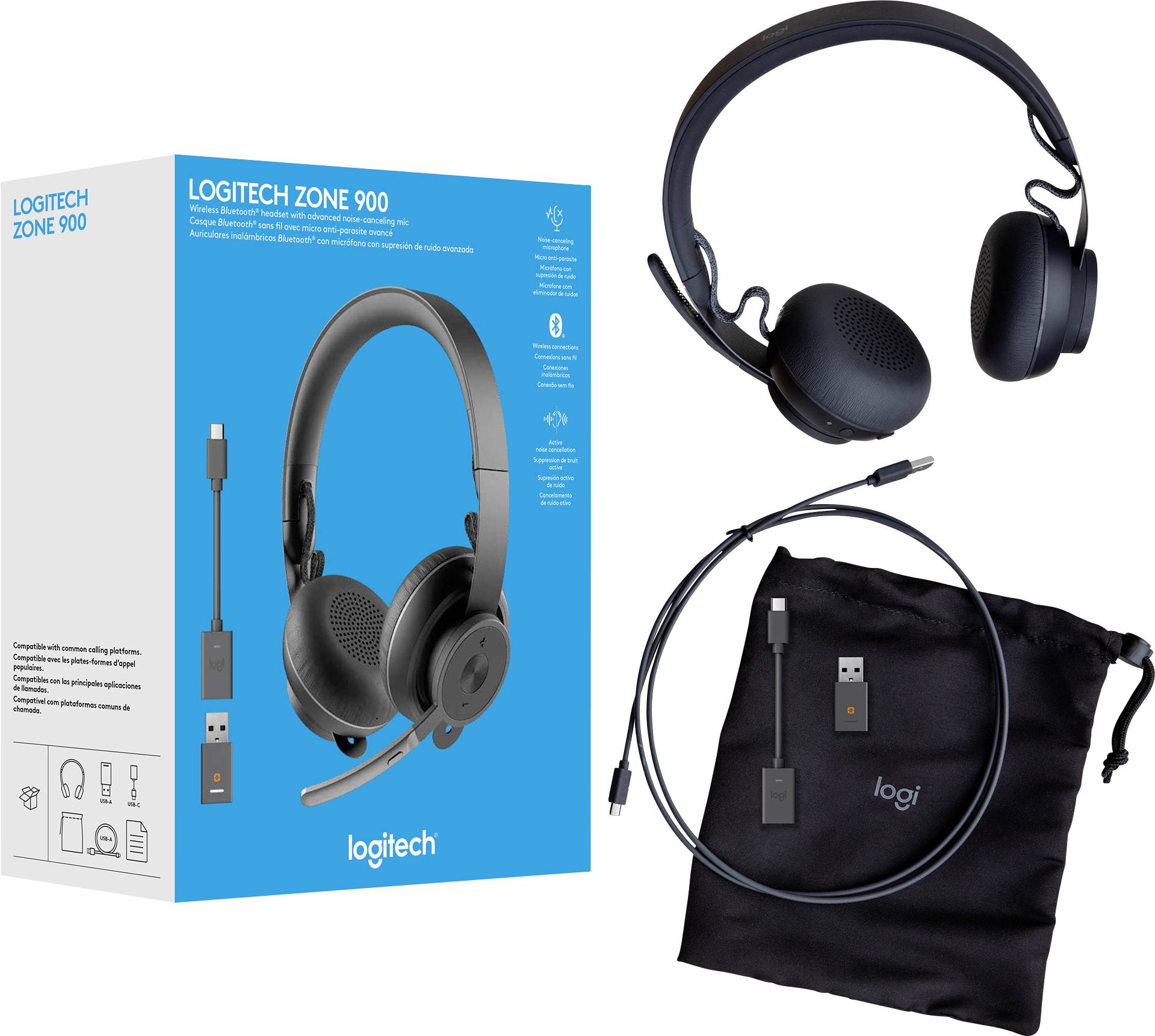 Micro-casque supra-auriculaire Logitech Zone 900 Bluetooth Suppression du bruit du microphone volume réglable, Mise en sourdine