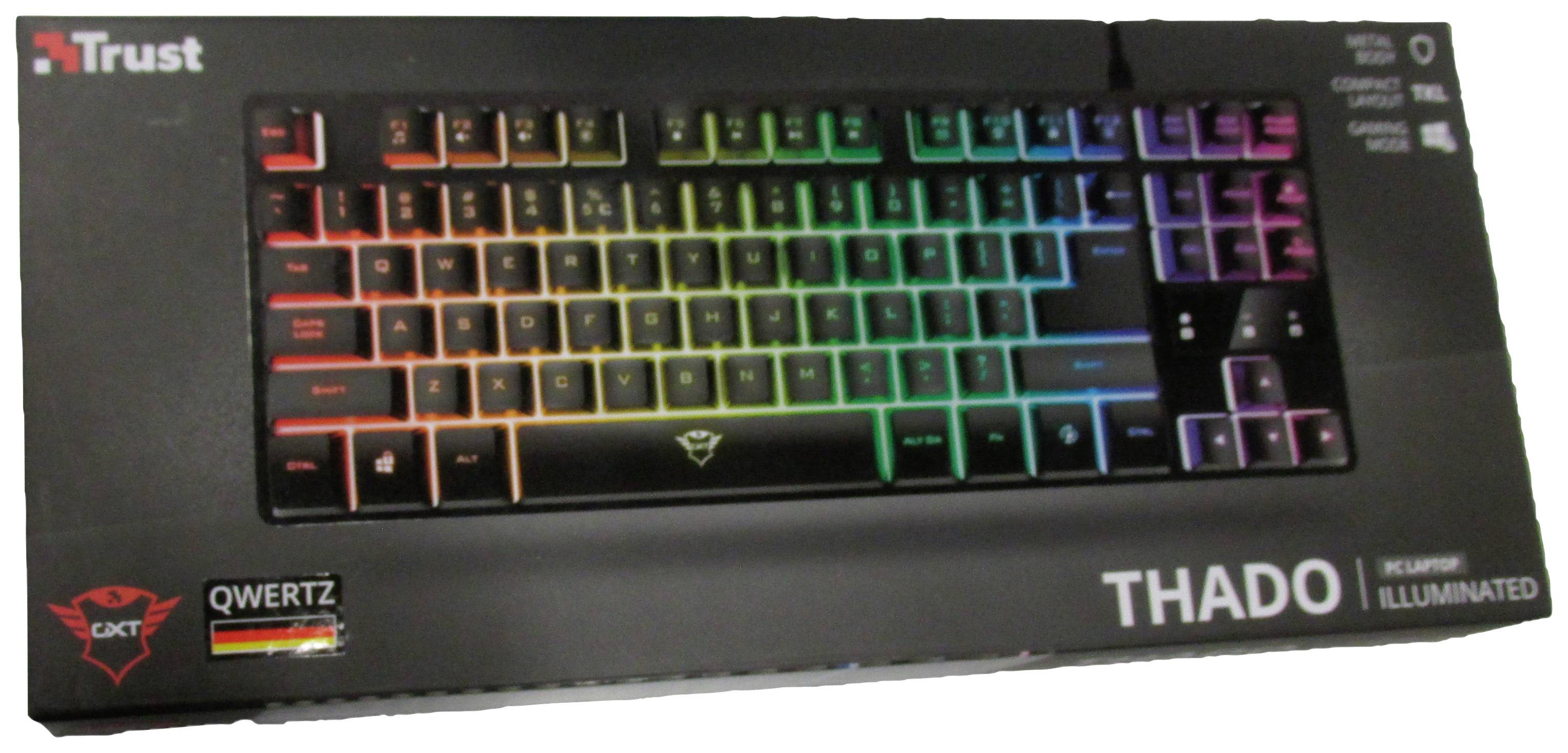 Trust GXT833 THADO TKL USB, filaire Clavier de gaming allemand, QWERTZ noir, RVB éclairé, touches multimédia