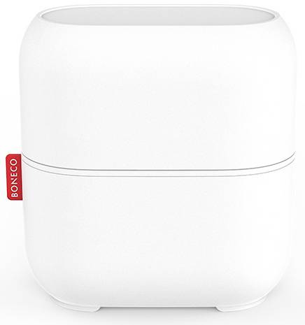 Un humidificateur blanc rectangulaire aux coins arrondis. Une marque rouge 'BONECO' est apposée sur le côté gauche.