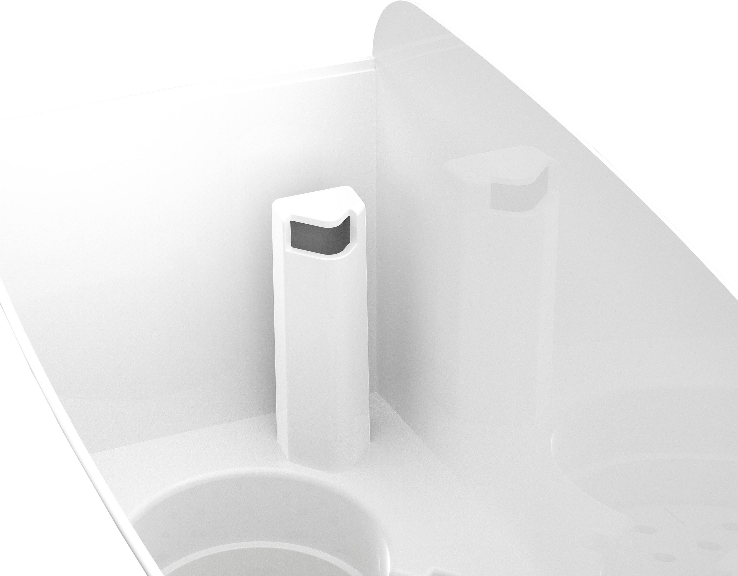 Boîtier en plastique blanc avec ouverture rectangulaire, probablement partie intégrante d'un dispositif ou d'un meuble plus grand.