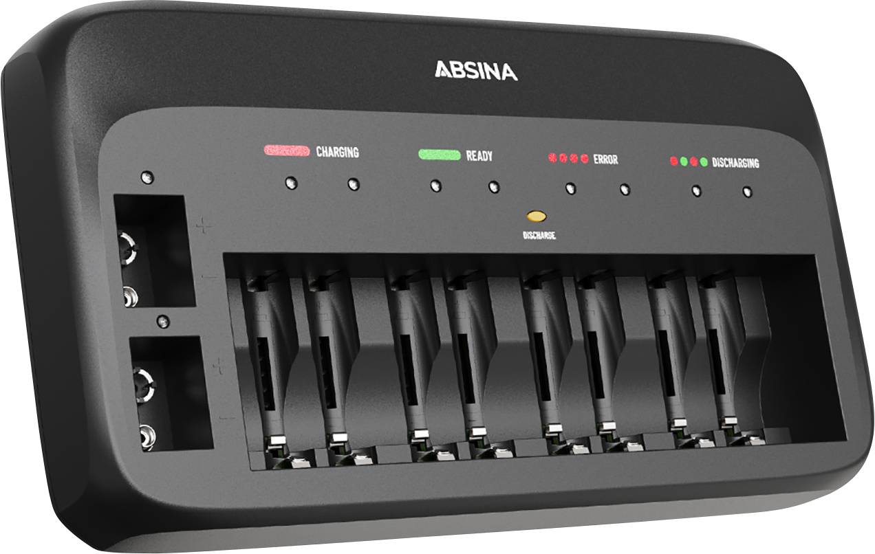 Absina 301003 Chargeur rapide NiMH, NiCd 6LR61 (9 V), LR03 (AAA), LR6 (AA)