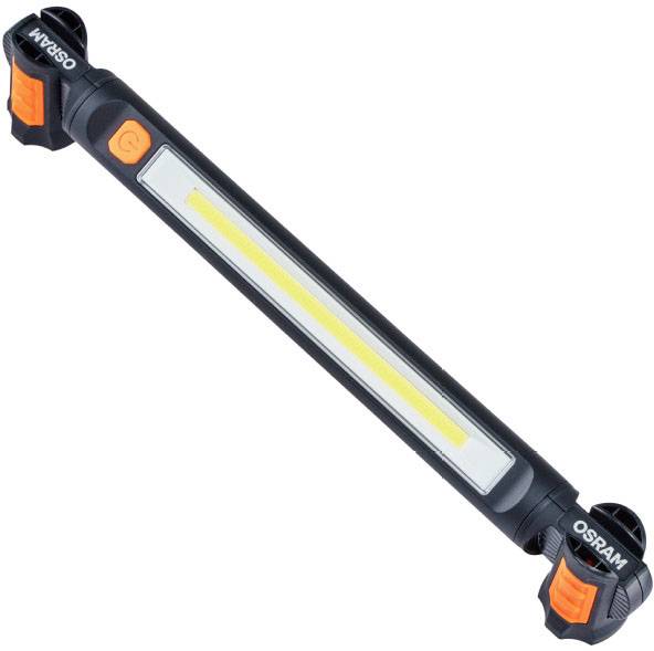 Lampe OSRAM avec deux poignées flexibles et interrupteur orange, longue et étroite au design moderne.