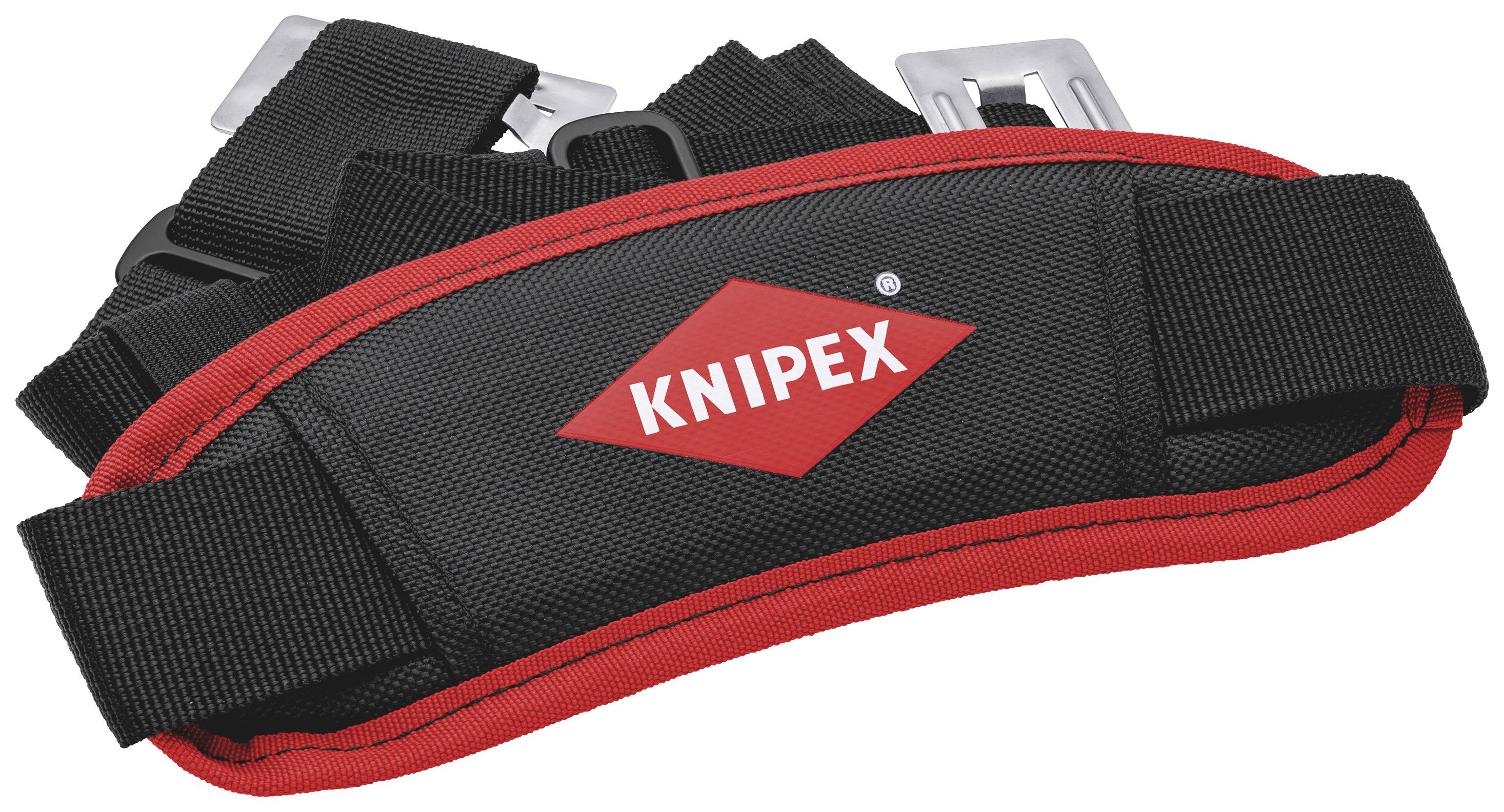 Une bandoulière noire avec une bordure rouge portant l'inscription 'KNIPEX', réglable avec des boucles en métal.