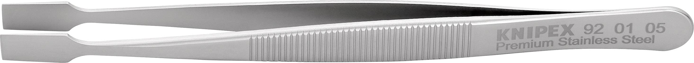 Pince grise avec manche strié et inscription 'KNIPEX 92 01 05 Premium Acier Inoxydable'.
