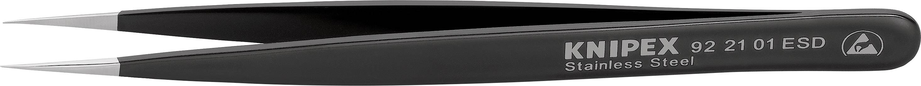 Pince brucelles Knipex noire en acier inoxydable, à embouts fins et pointus, adaptée aux travaux de précision.
