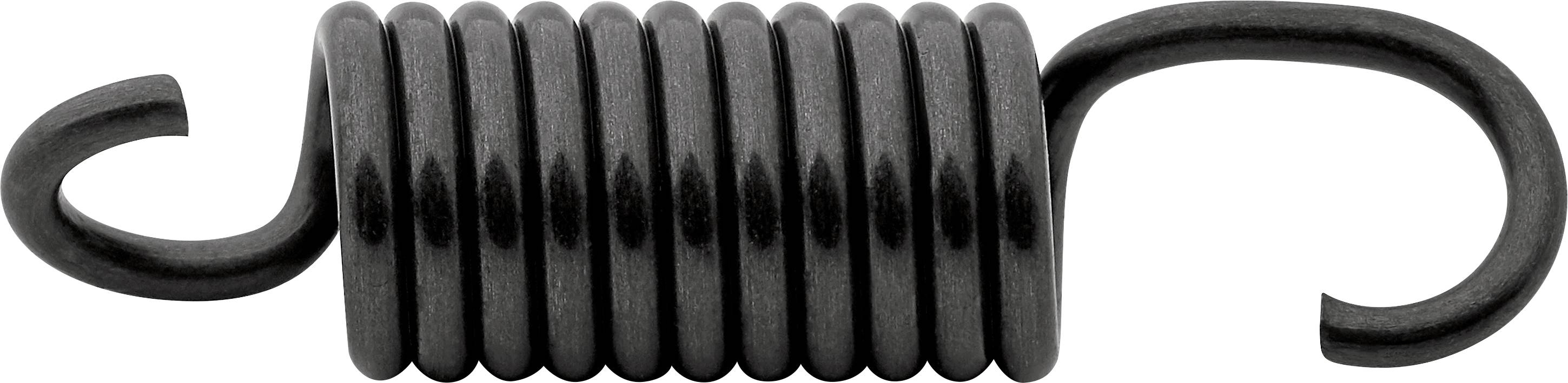 Une plume de traction noire avec des crochets à chaque extrémité, principalement utilisée à des fins mécaniques.