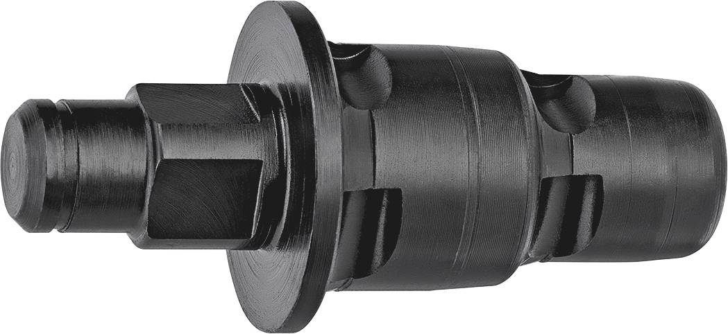 Un outil métallique noir de forme cylindrique avec des détails rainurés, probablement destiné à des applications industrielles.