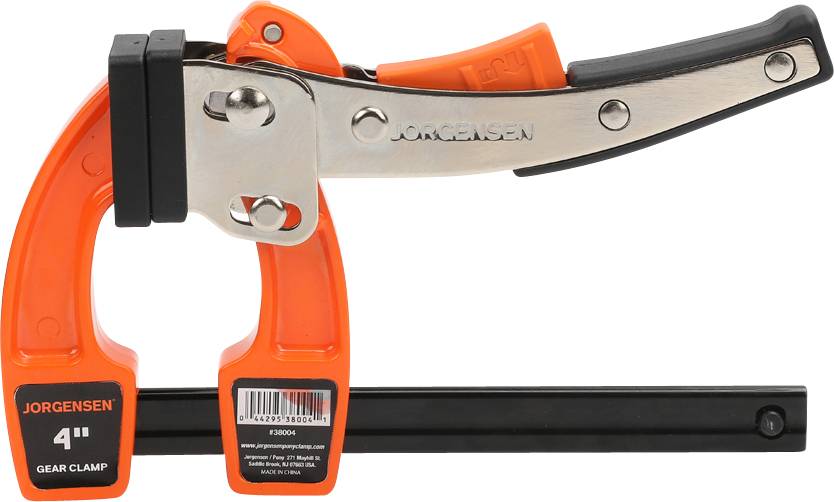 Pince à étrier Jorgensen Orange avec poutre en acier noir et poignée argentée, adaptée pour le serrage et la fixation précis.