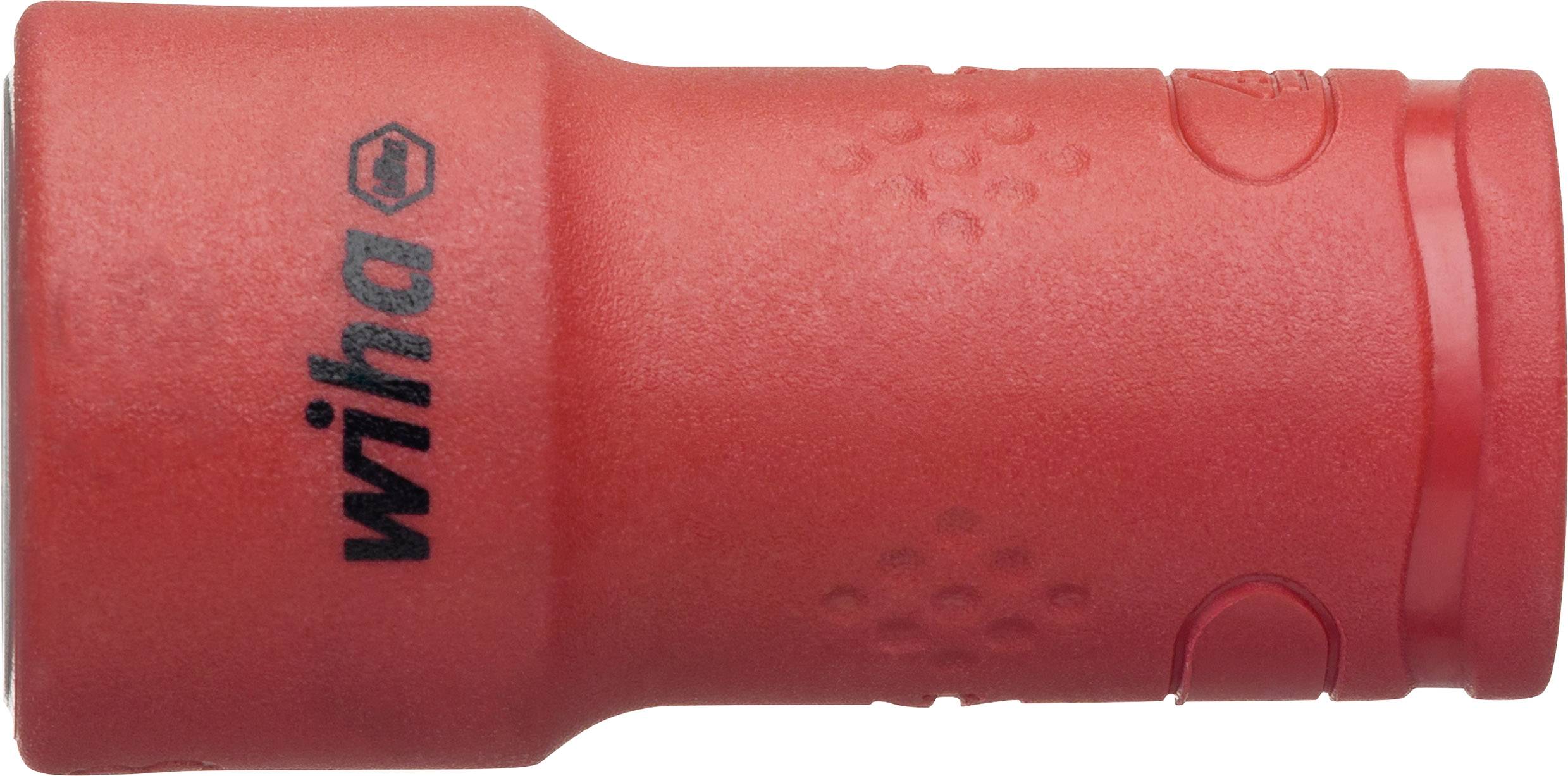 Un embout de clé à molette rouge avec le logo 'wiha', conçu pour une utilisation ergonomique et une manipulation sécurisée.