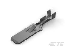 Un élément métallique, probablement un contact ou un connecteur électrique, avec des sections plates et dentelées, sur un fond blanc.
