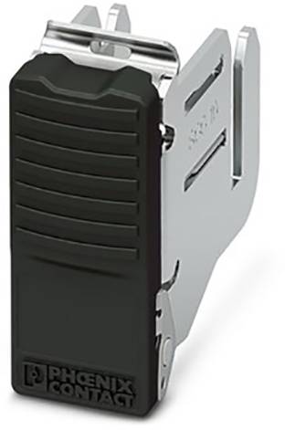 Un connecteur électrique noir avec des ancrages métalliques gris, marqué 'PHOENIX CONTACT' en bas de la face avant.