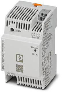 Un bloc d'alimentation gris avec l'inscription 'STEP POWER'. Adapté pour des tensions de 24V et 2,5A. Connecteurs et fentes de ventilation visibles.